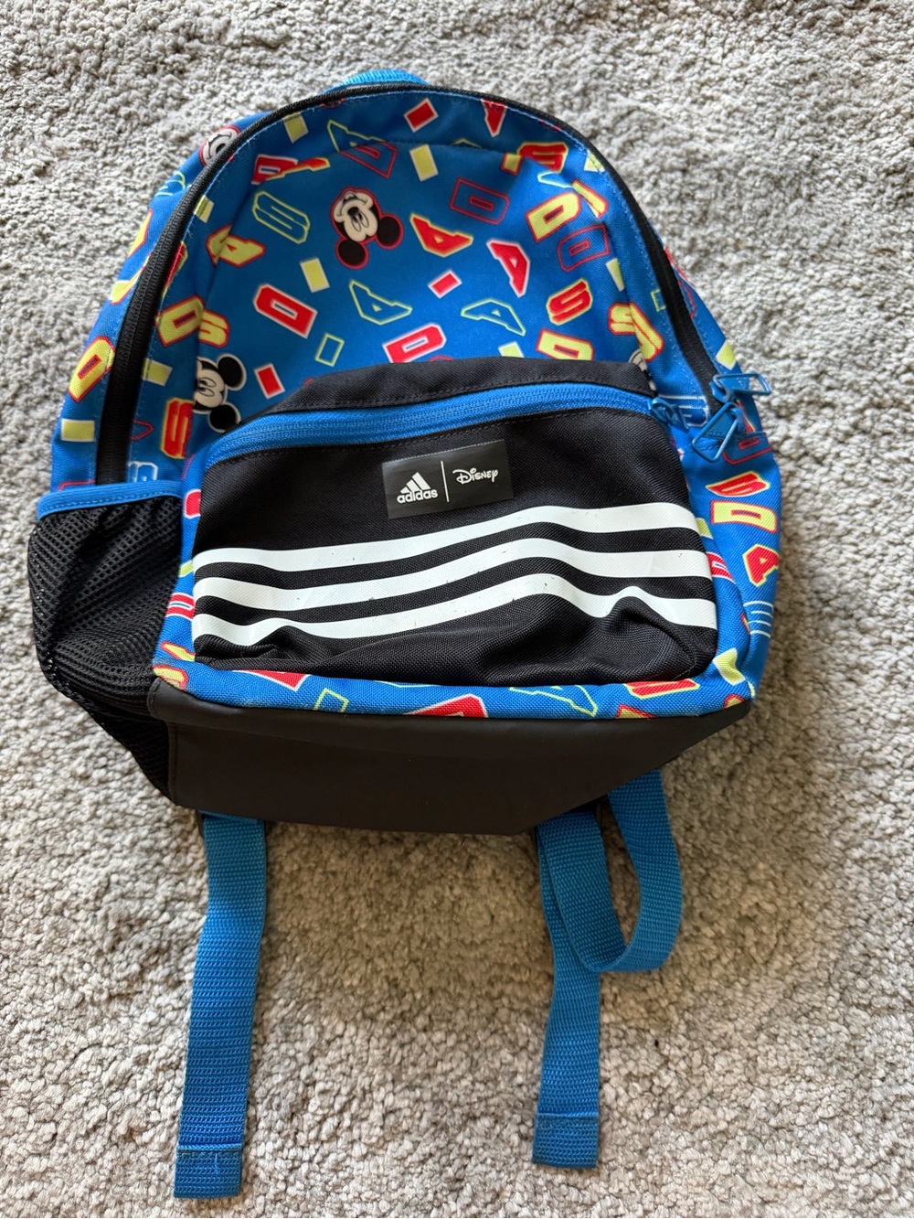 adidas Blue Mickey Mouse Kids Backpack with Black Front Pocket